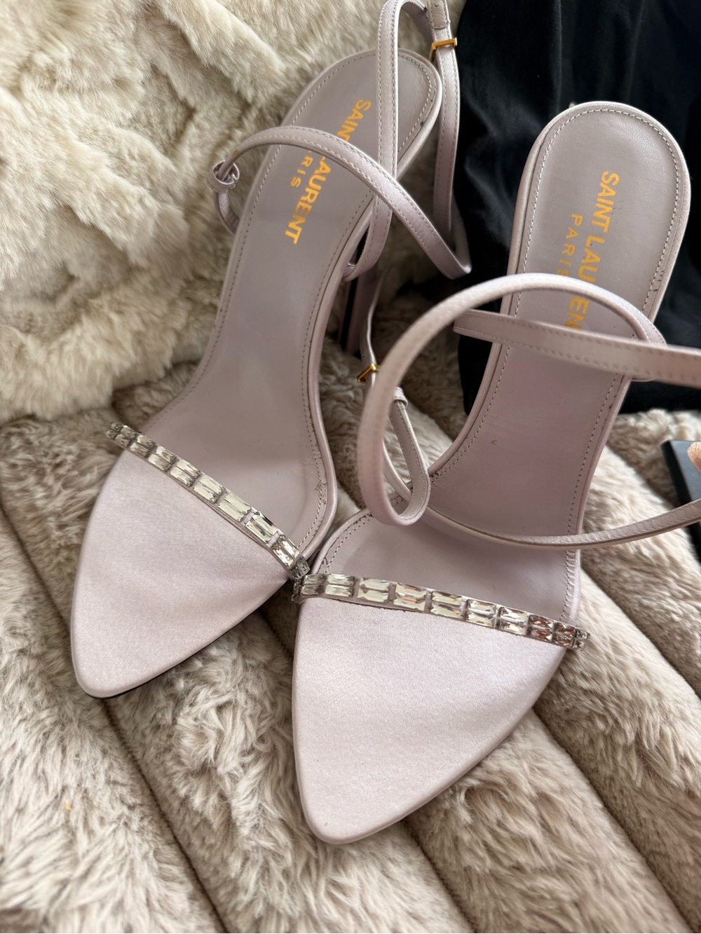 Saint Laurent Blush Pink Crystal-Strap High Heel Sandals - Picture 4 of 6